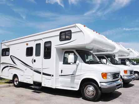 Recreational Vehicles are on a dealer's lot